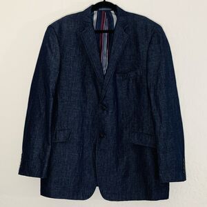 Madison Sport Coat Blazer Jacket Men 46L Navy Blue Linen Cotton Wedding Beach‎